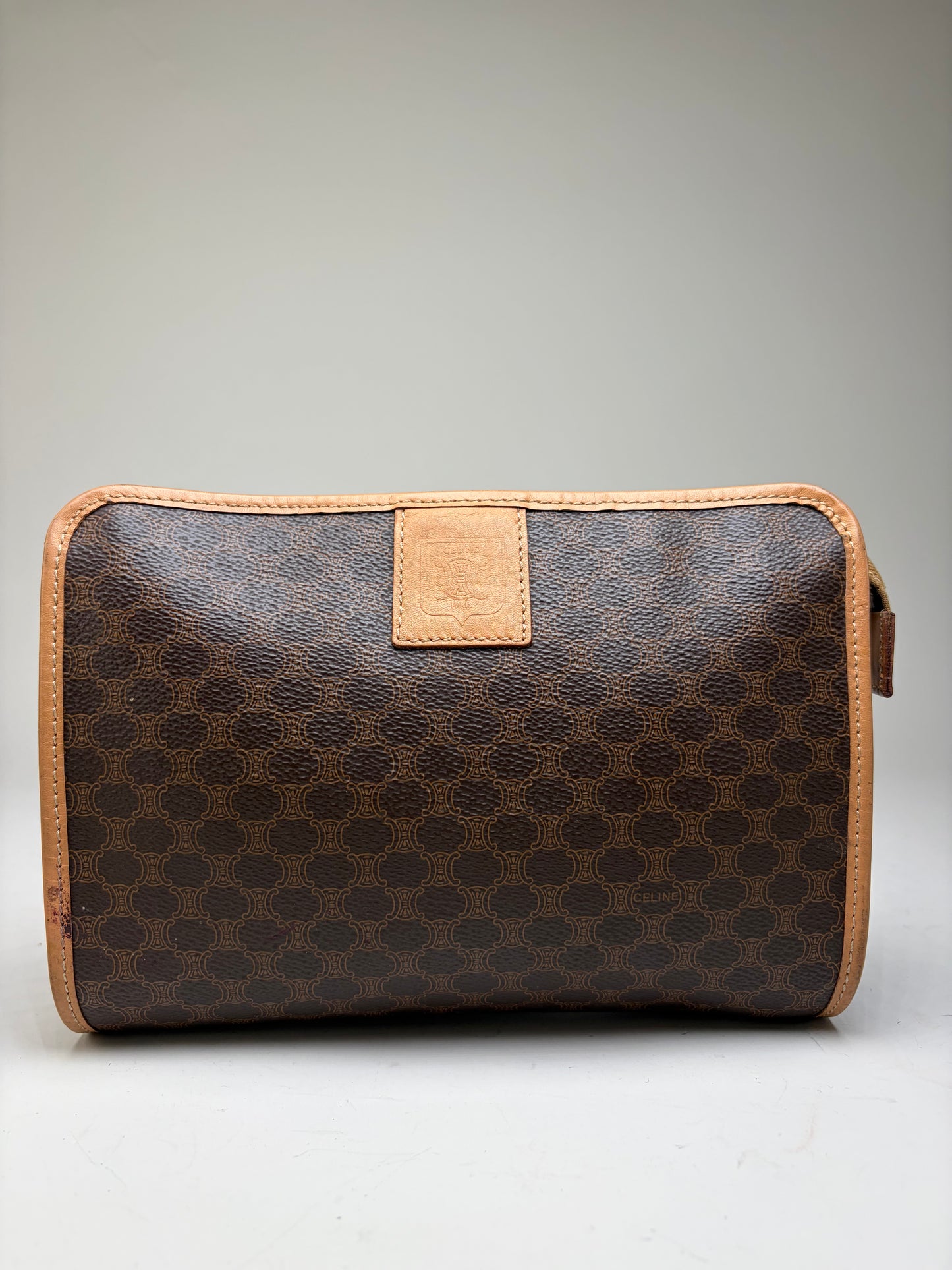 Vintage Celine Monogram Canvas Bifold Wallet Dark Brown Honey Beige