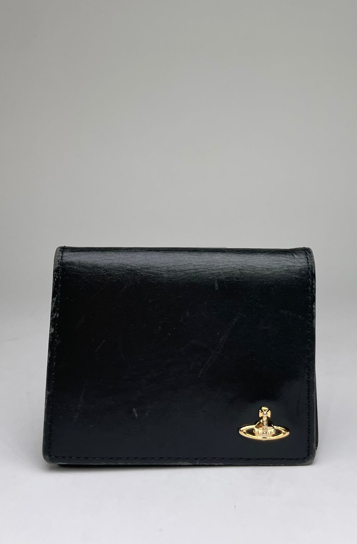 Vintage Vivienne Westwood Leather Bifold Wallet Black Gold