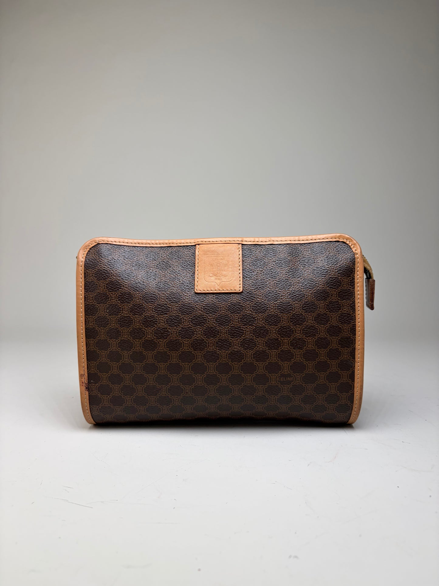 Vintage Celine Monogram Canvas Bifold Wallet Dark Brown Honey Beige