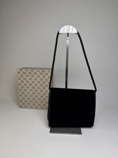 Vintage Gucci Velvet Shoulder Bag Black Silver