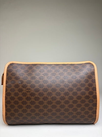 Vintage Celine Monogram Canvas Bifold Wallet Dark Brown Honey Beige