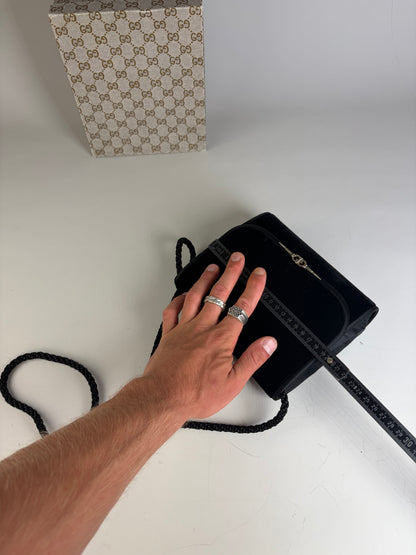 Vintage Gucci Velvet Shoulder Bag Black Silver