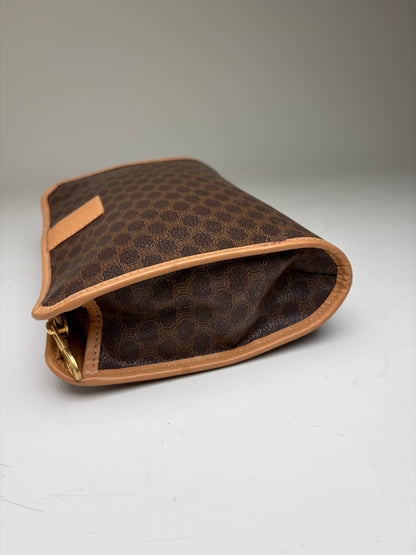 Vintage Celine Monogram Canvas Bifold Wallet Dark Brown Honey Beige