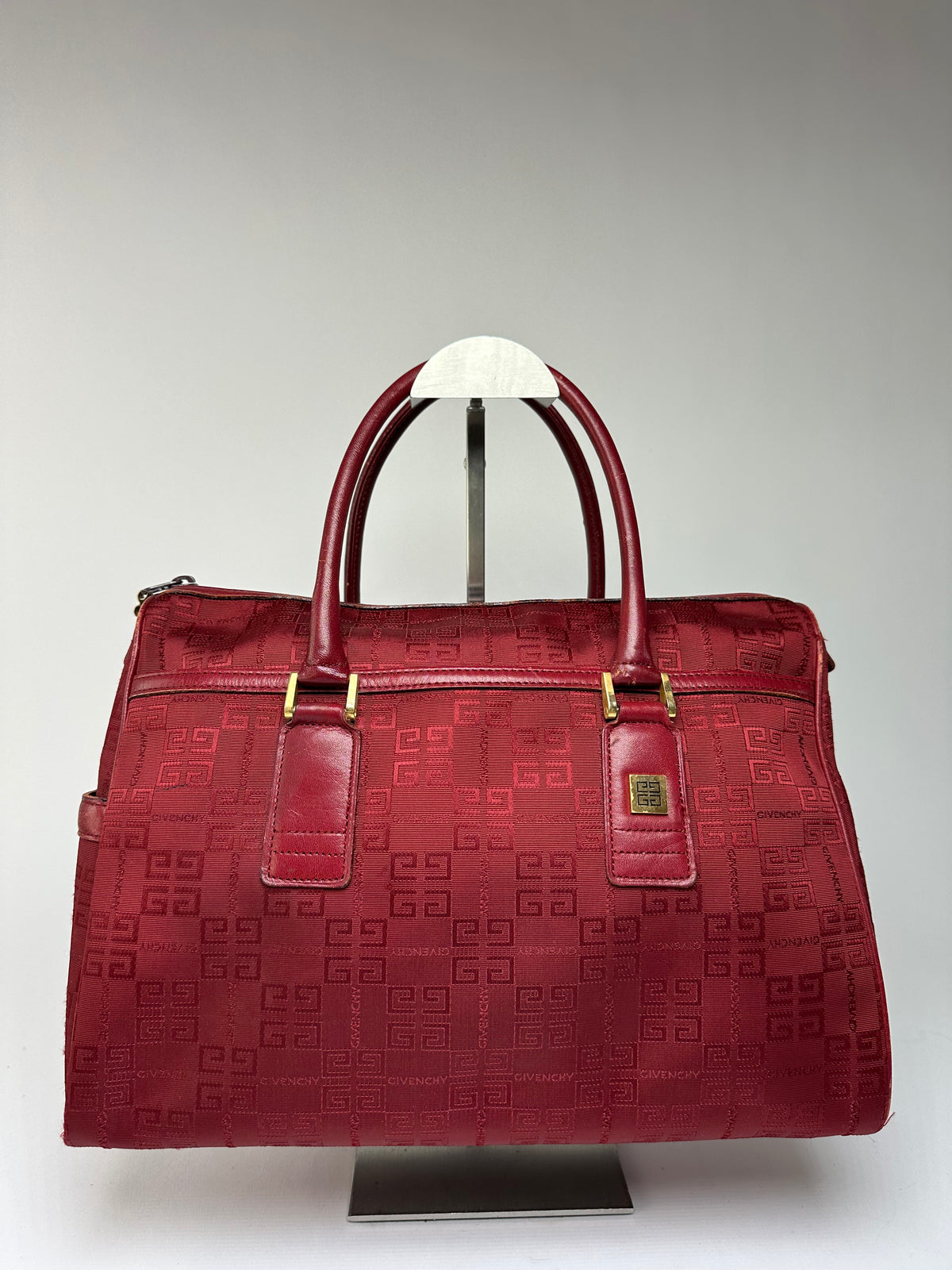 Vintage Givenchy 4G Monogram Jacquard Structured Bag Late 1990s Red