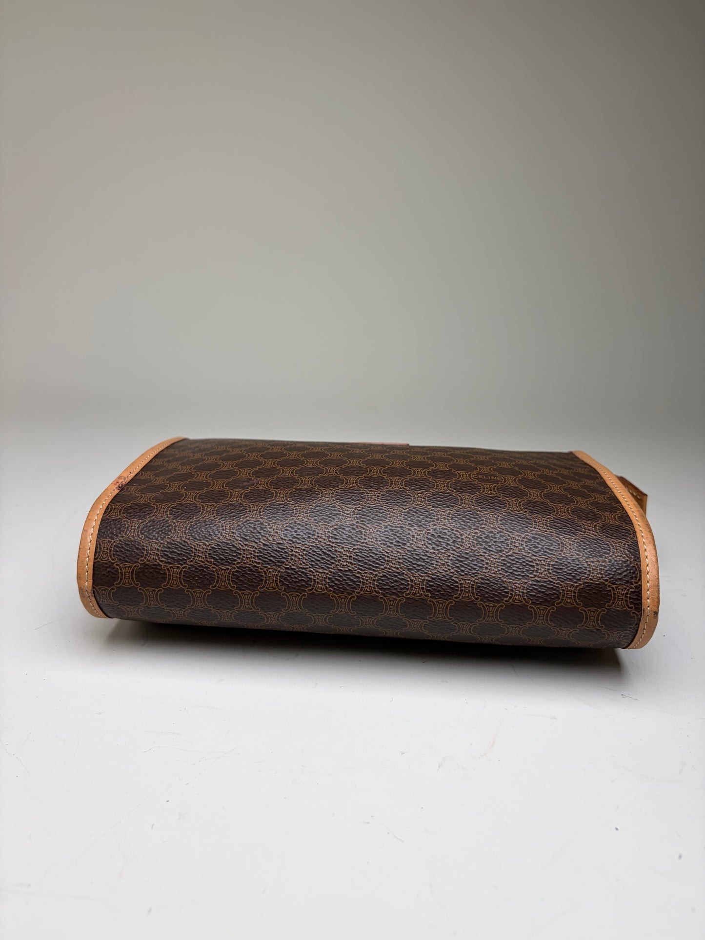 Vintage Celine Monogram Canvas Bifold Wallet Dark Brown Honey Beige
