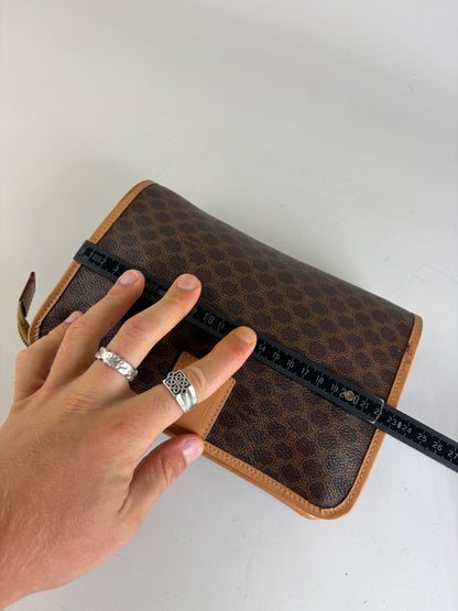 Vintage Celine Monogram Canvas Bifold Wallet Dark Brown Honey Beige