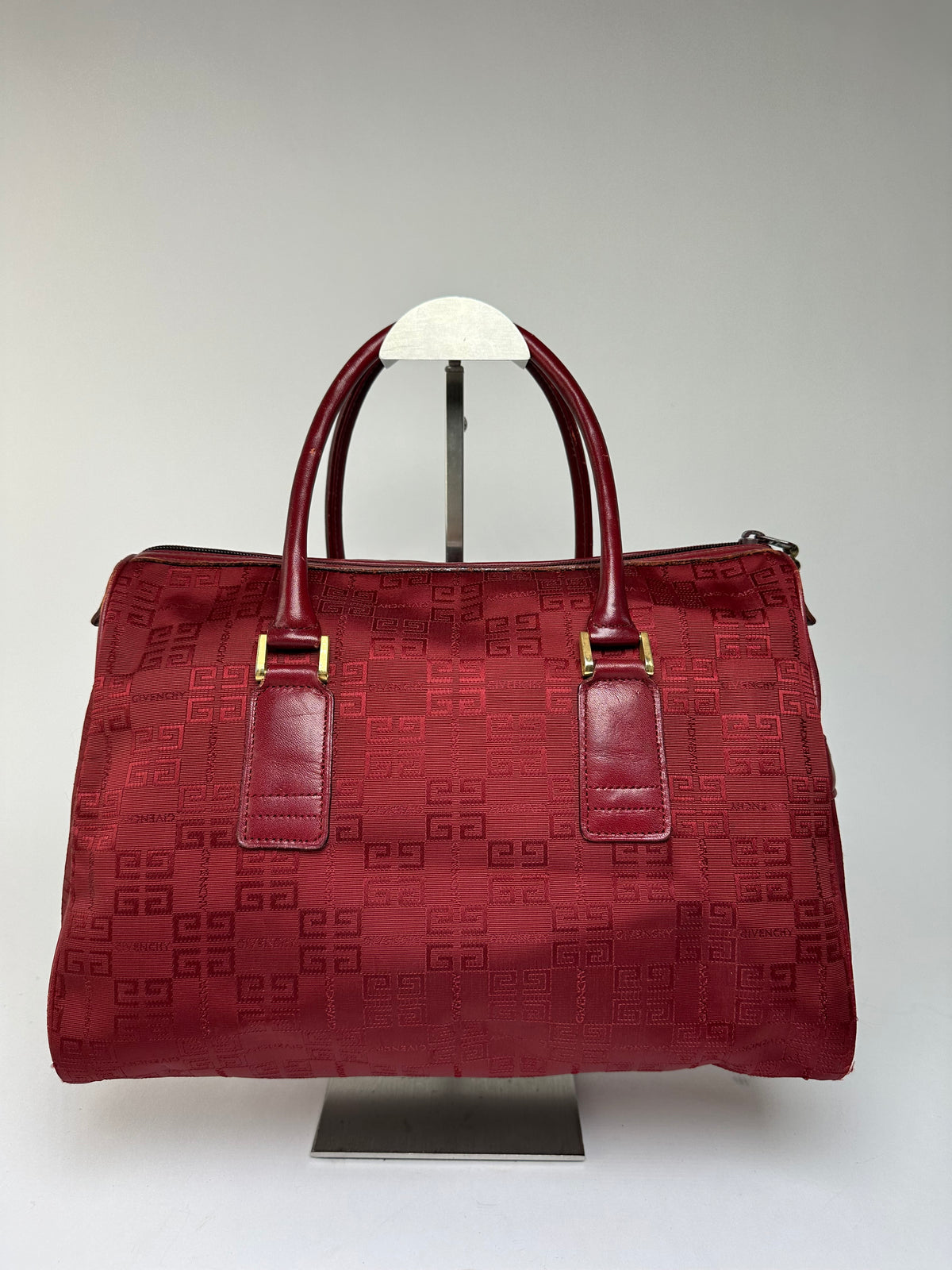 Vintage Givenchy 4G Monogram Jacquard Structured Bag Late 1990s Red