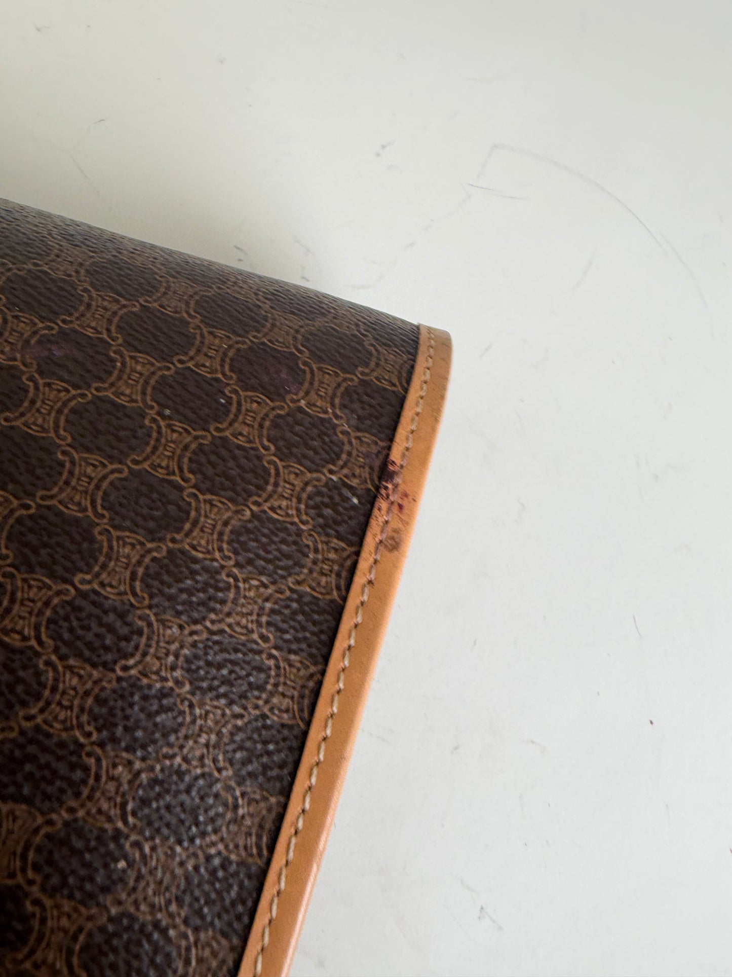 Vintage Celine Monogram Canvas Bifold Wallet Dark Brown Honey Beige