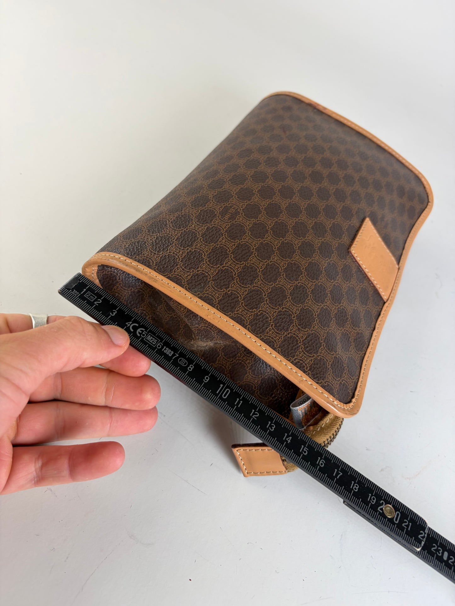Vintage Celine Monogram Canvas Bifold Wallet Dark Brown Honey Beige