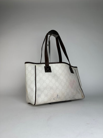 Vintage Gucci Monogram Tote Bag White Black