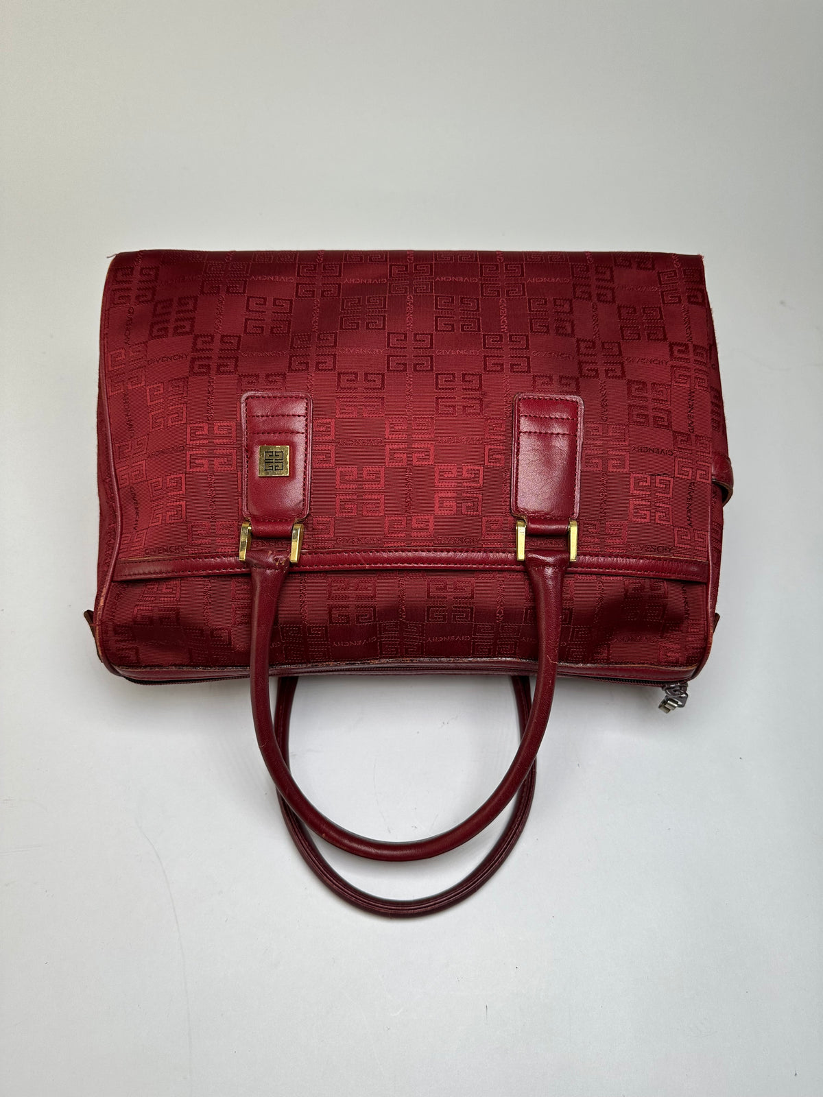 Vintage Givenchy 4G Monogram Jacquard Structured Bag Late 1990s Red