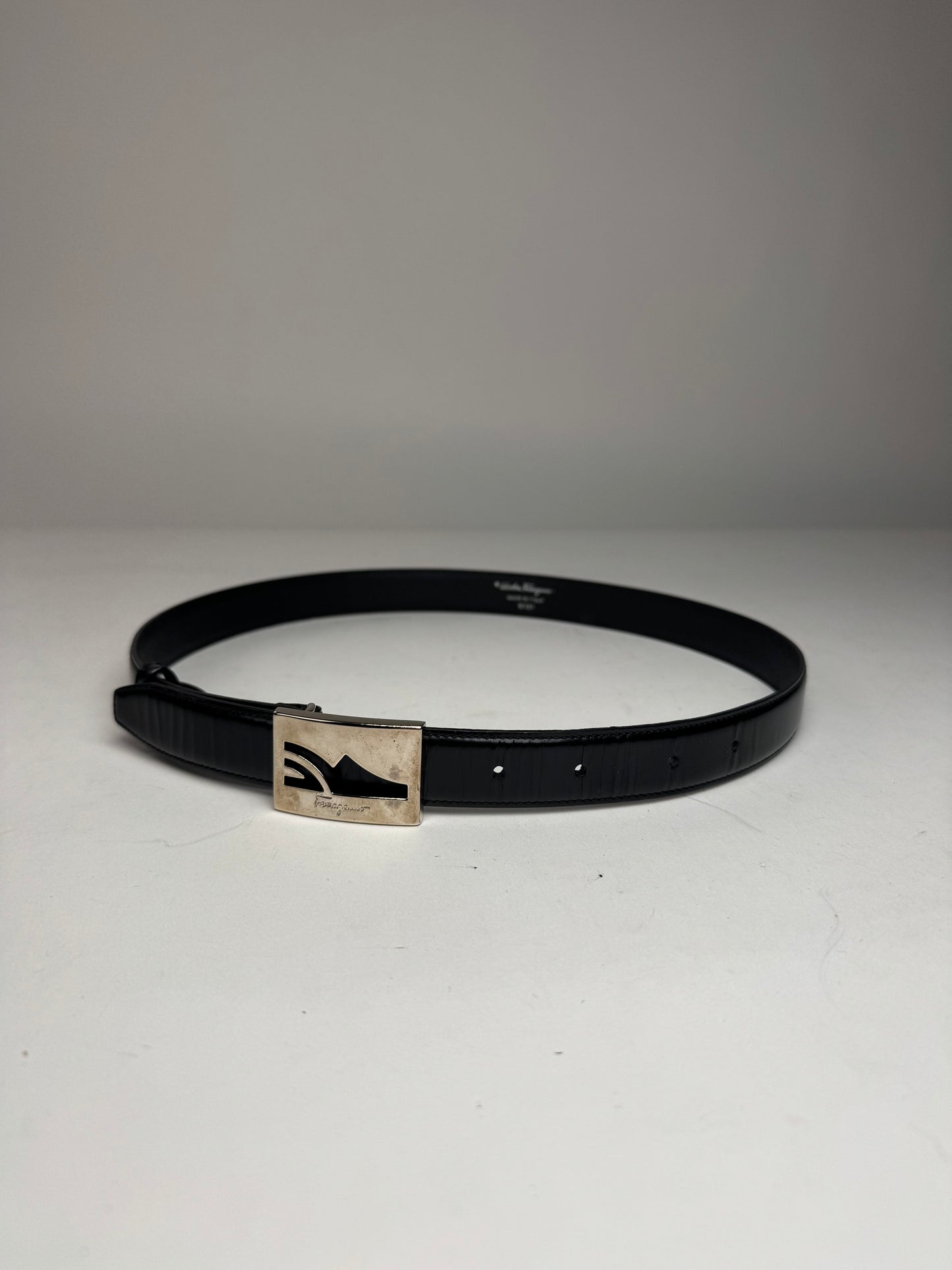 Vintage  Salvatore Ferragamo Patent Leather Belt Black