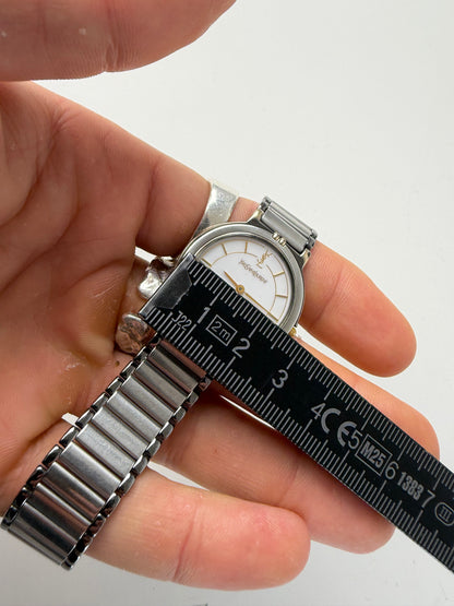 Vintage Yves Saint Laurent Stainless Steel Bracelet Watch Silver Gold
