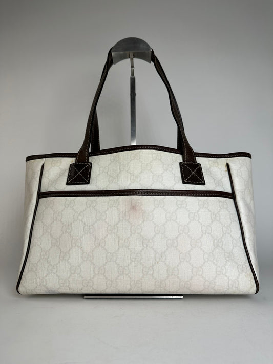 Vintage Gucci Monogram Tote Bag White Black