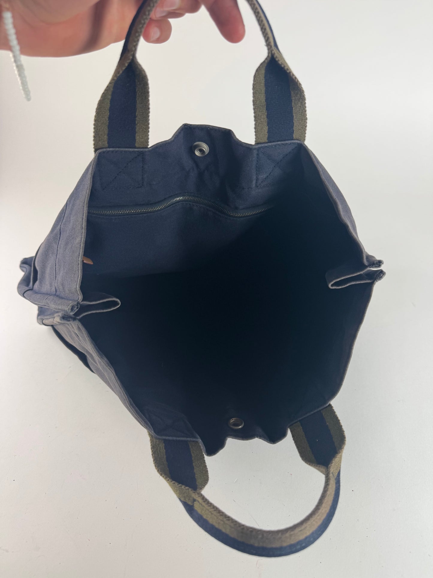 Vintage Hermes Canvas Tote Bag Navy Green