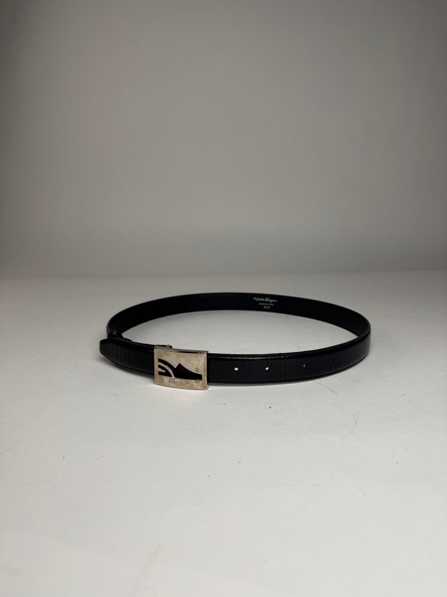Vintage  Salvatore Ferragamo Patent Leather Belt Black