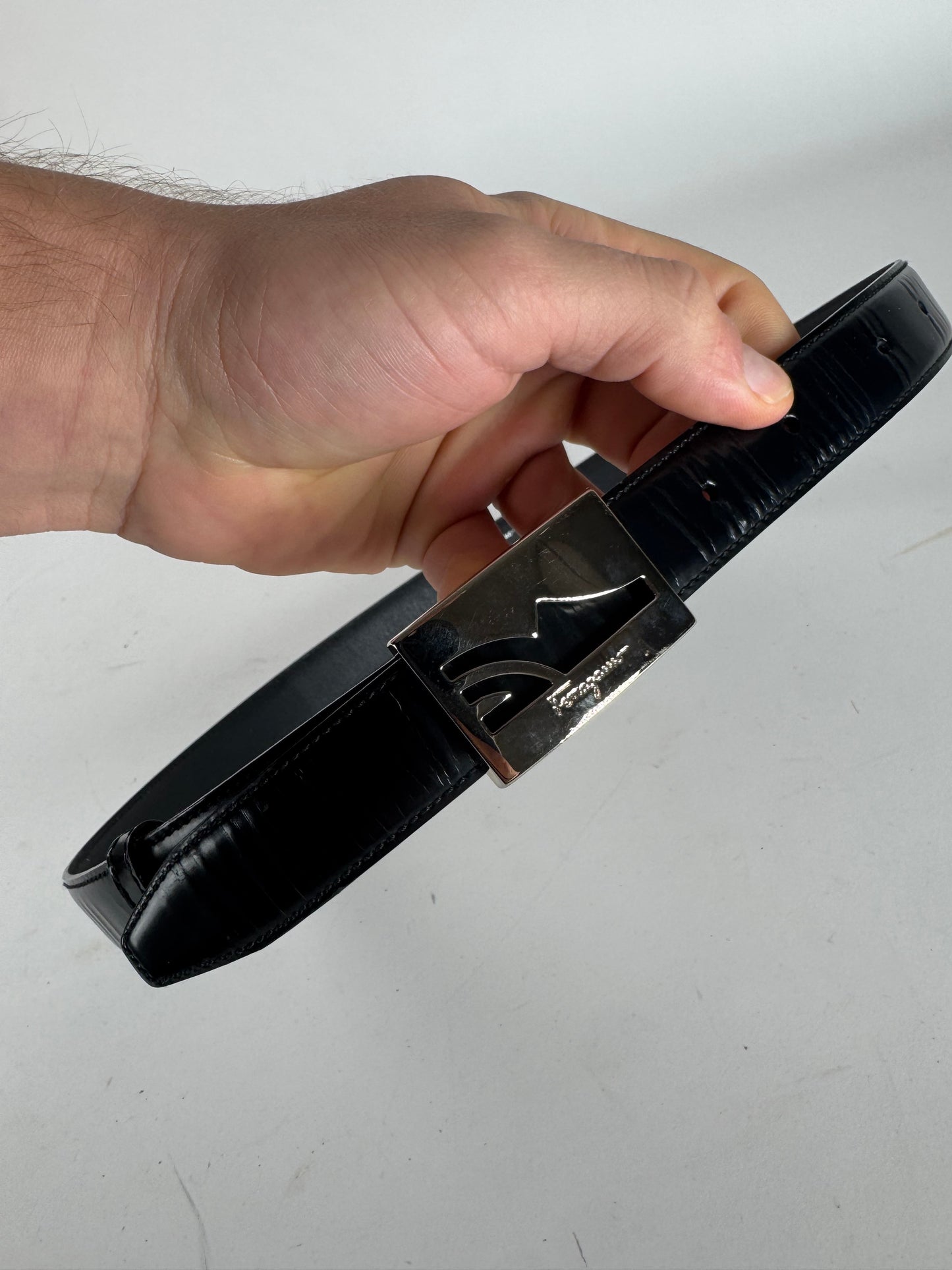 Vintage  Salvatore Ferragamo Patent Leather Belt Black