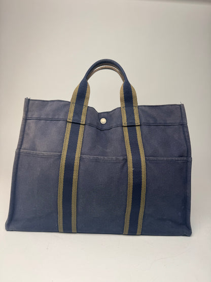 Vintage Hermes Canvas Tote Bag Navy Green