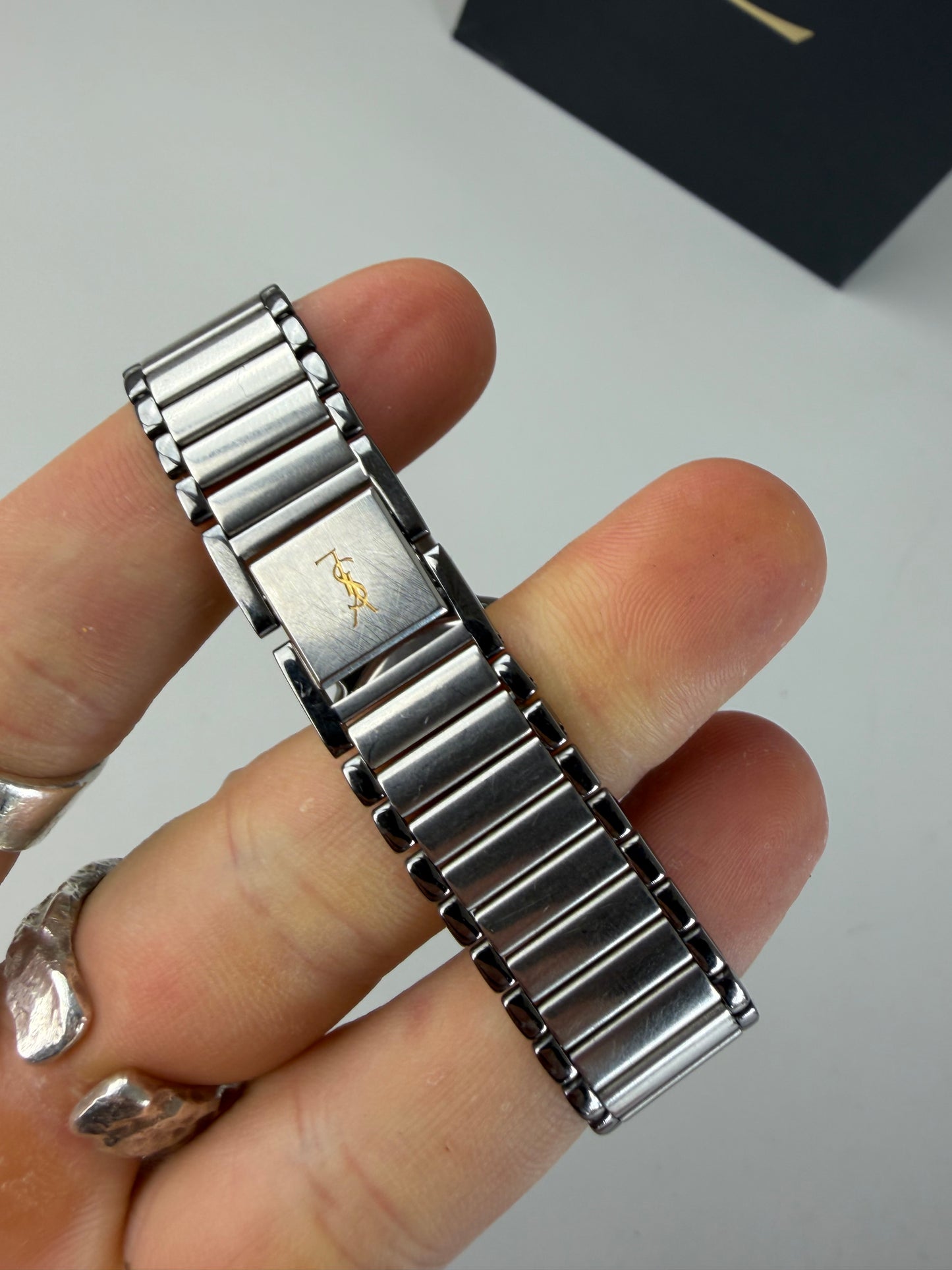 Vintage Yves Saint Laurent Stainless Steel Bracelet Watch Silver Gold