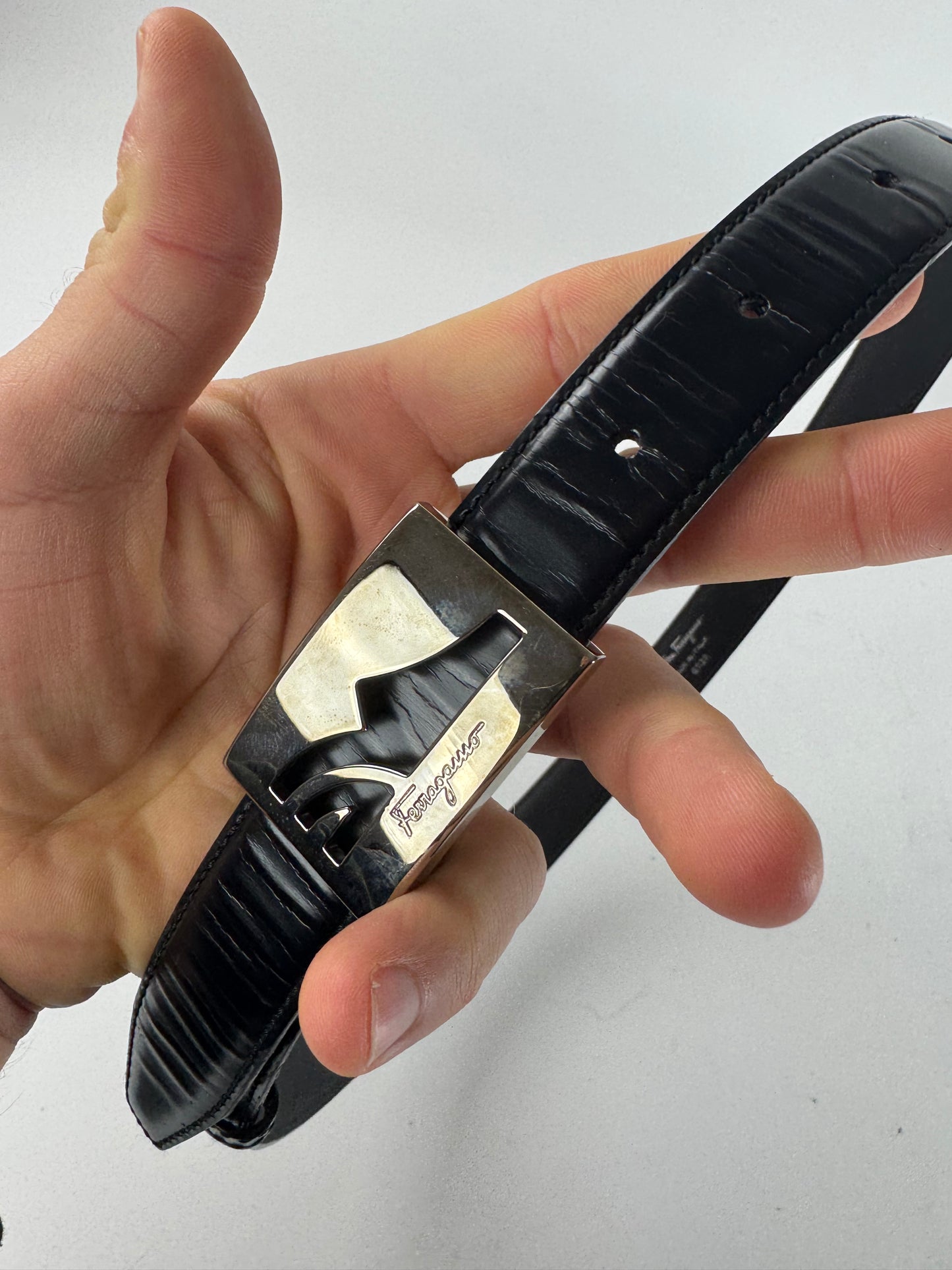 Vintage  Salvatore Ferragamo Patent Leather Belt Black