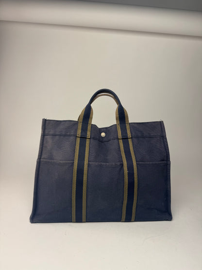 Vintage Hermes Canvas Tote Bag Navy Green