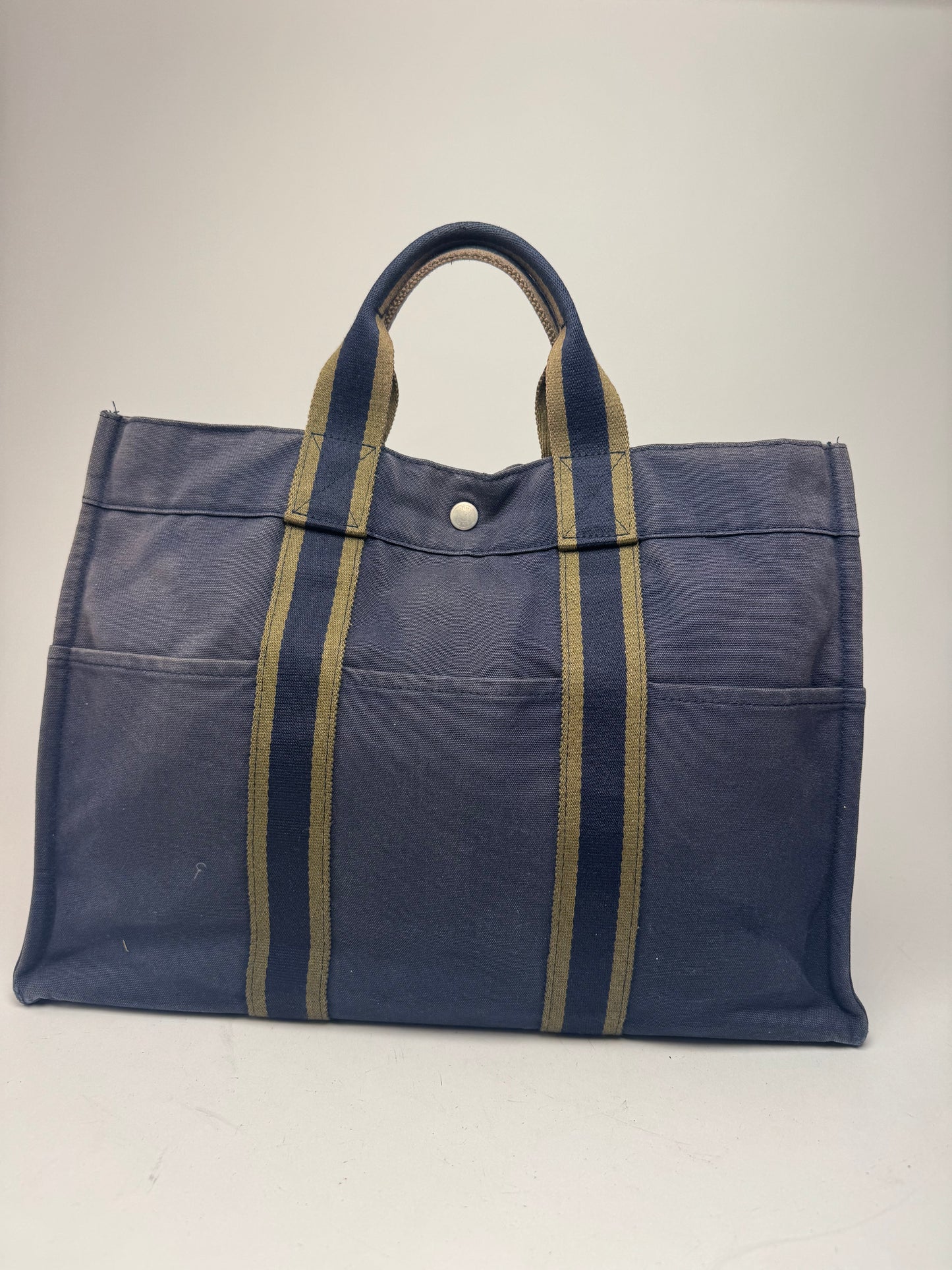 Vintage Hermes Canvas Tote Bag Navy Green