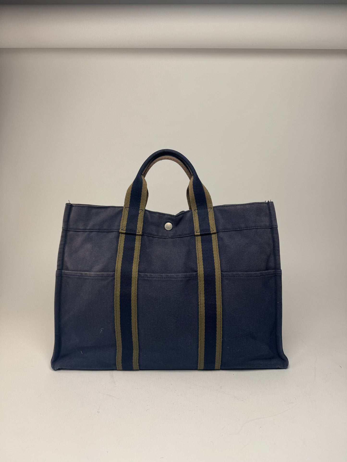 Vintage Hermes Canvas Tote Bag Navy Green