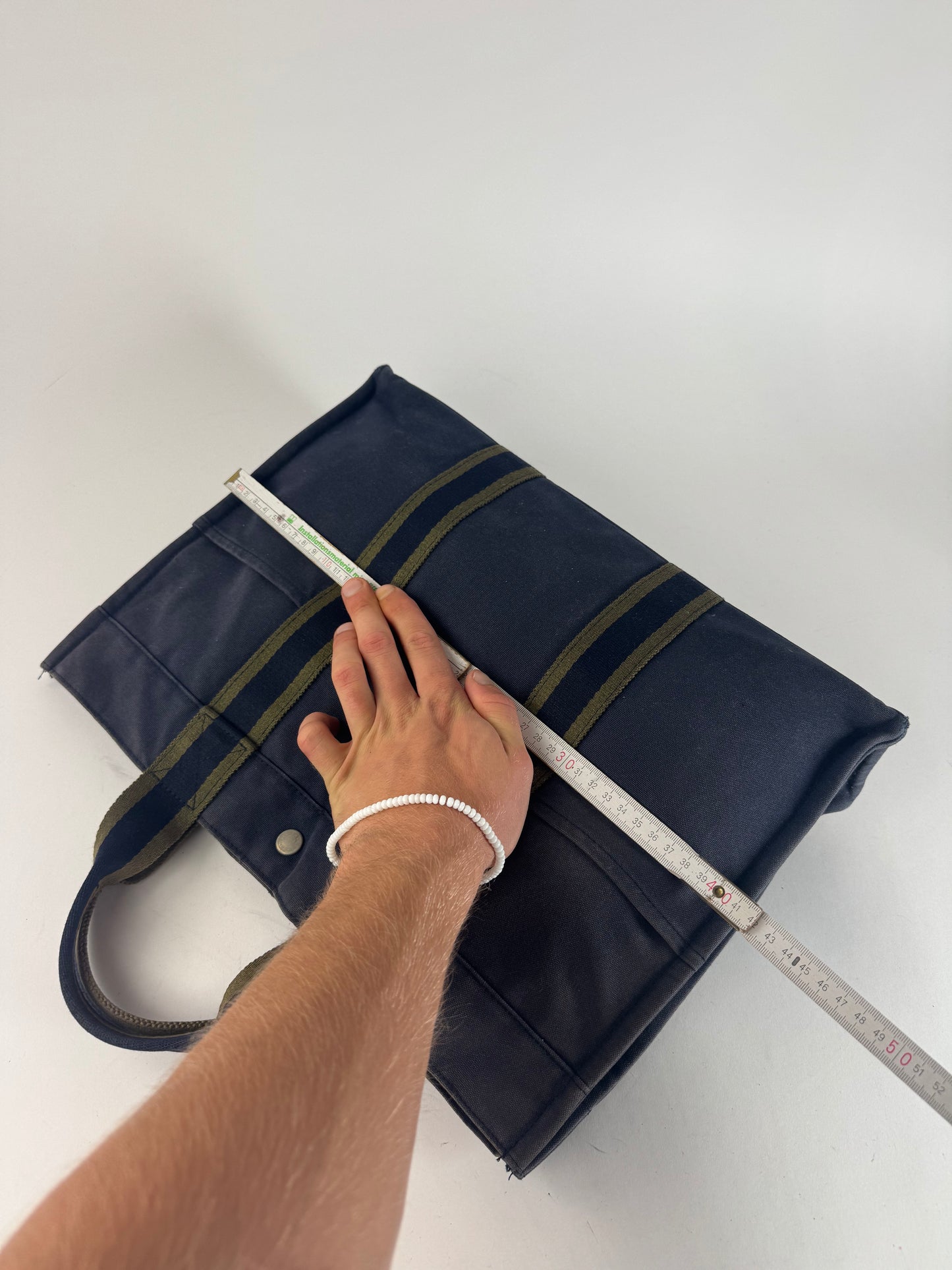 Vintage Hermes Canvas Tote Bag Navy Green