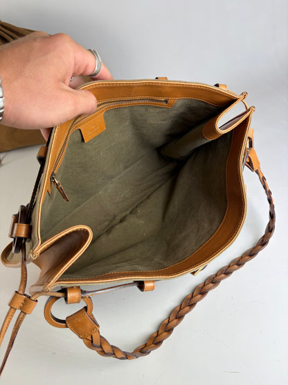 Vintage Gucci Canvas Top-Handle Bag Olive Tan Leather