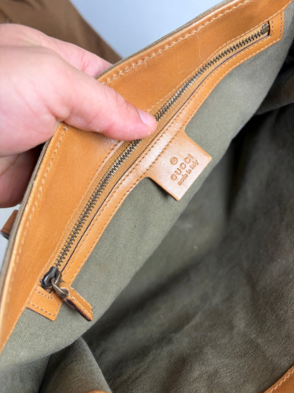 Vintage Gucci Canvas Top-Handle Bag Olive Tan Leather