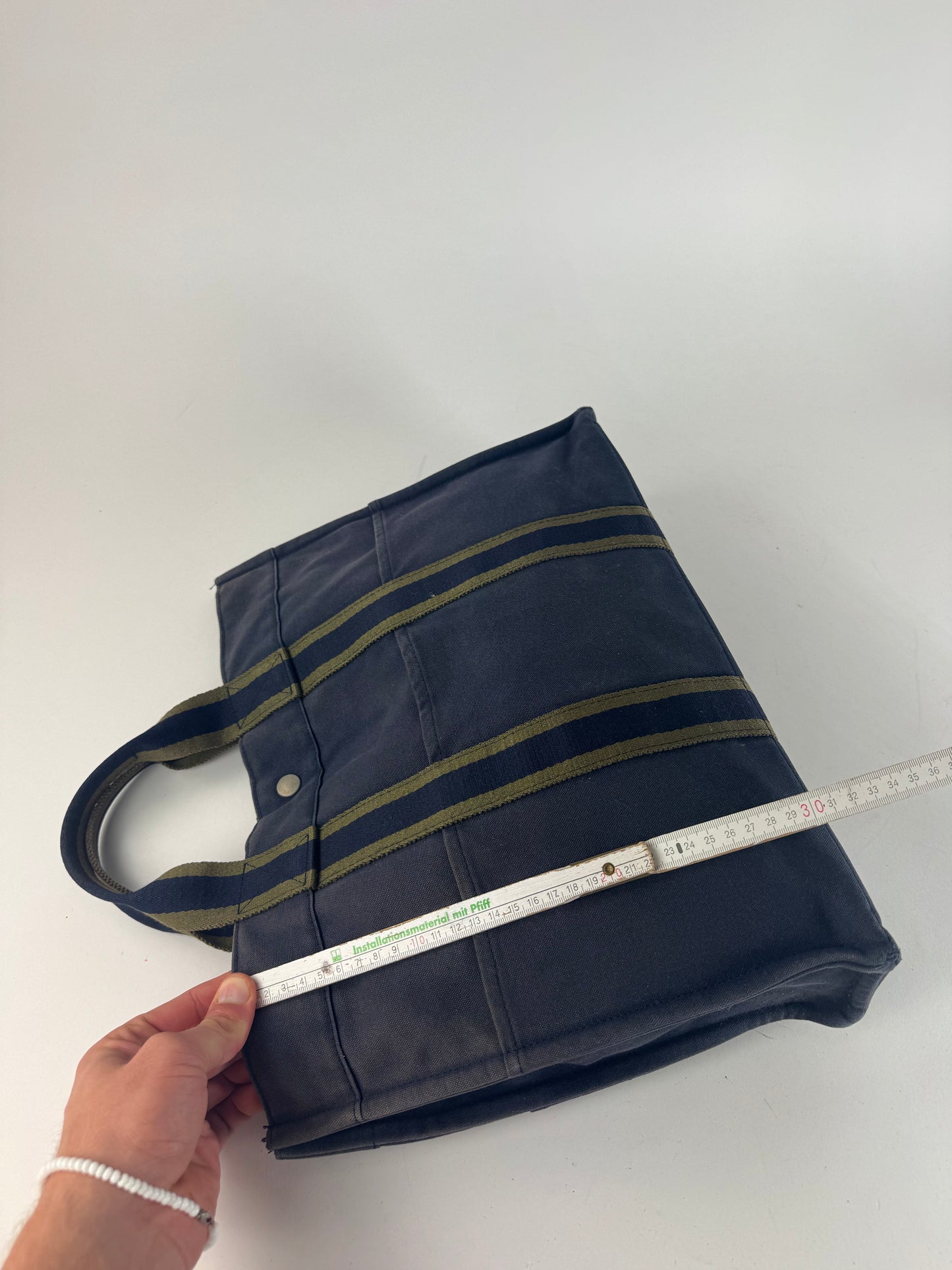 Vintage Hermes Canvas Tote Bag Navy Green