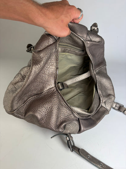 Vintage Marni Textured Leather Shoulder Bag Metallic Taupe