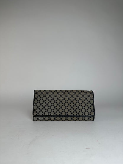 Vintage Celine Paris Triomphe Monogram Long Wallet Grey Black