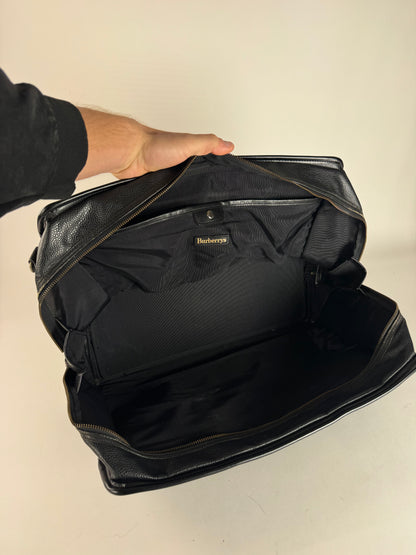 Vintage Burberry Leather Duffel Bag Black