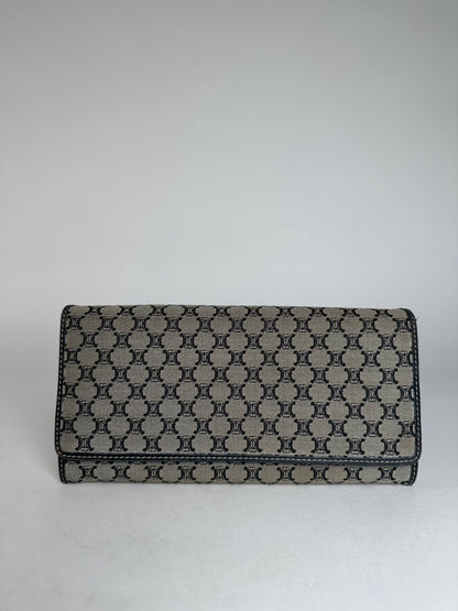 Vintage Celine Paris Triomphe Monogram Long Wallet Grey Black
