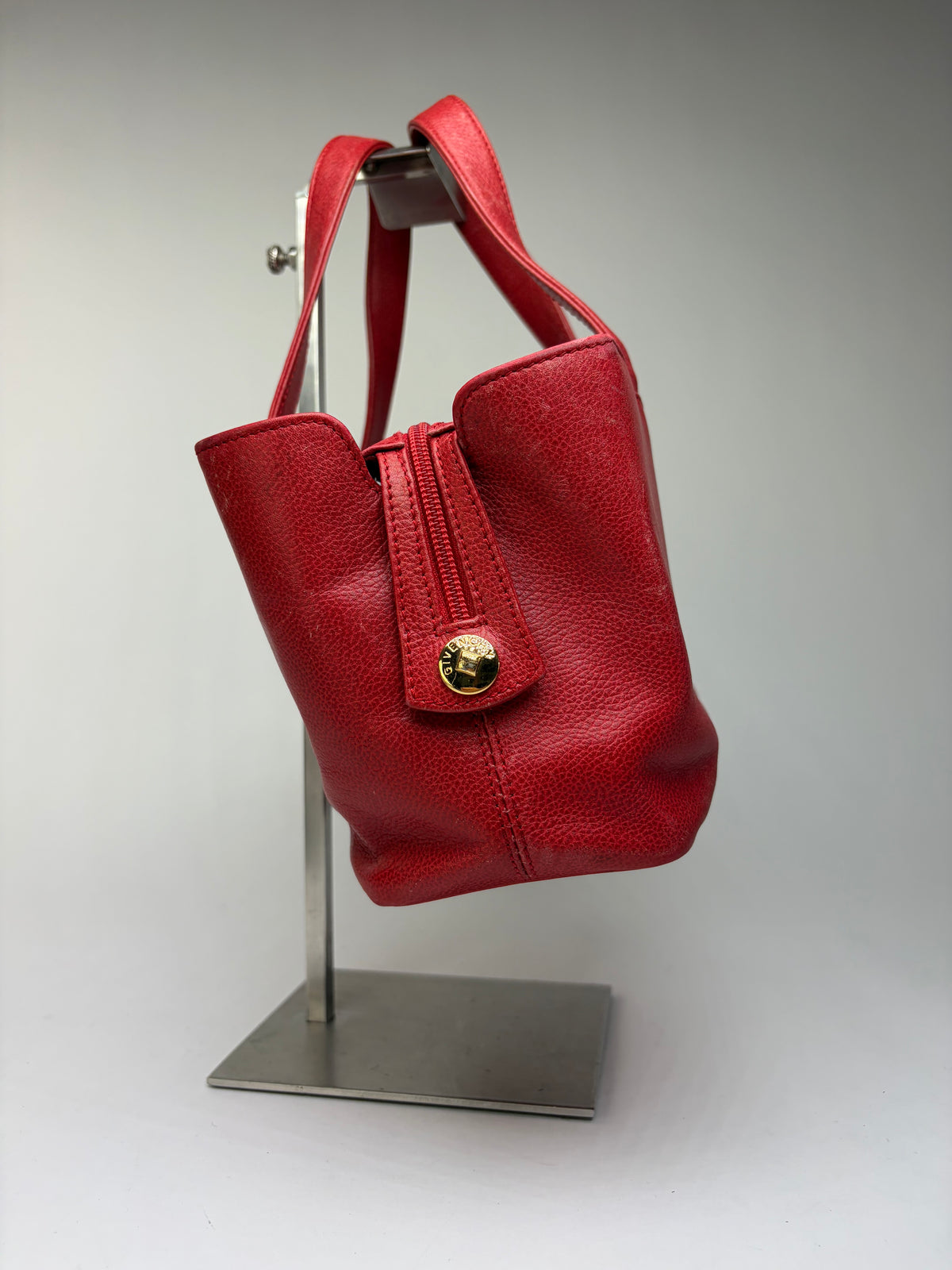 Vintage Givenchy Structured Leather Tote Red Gold