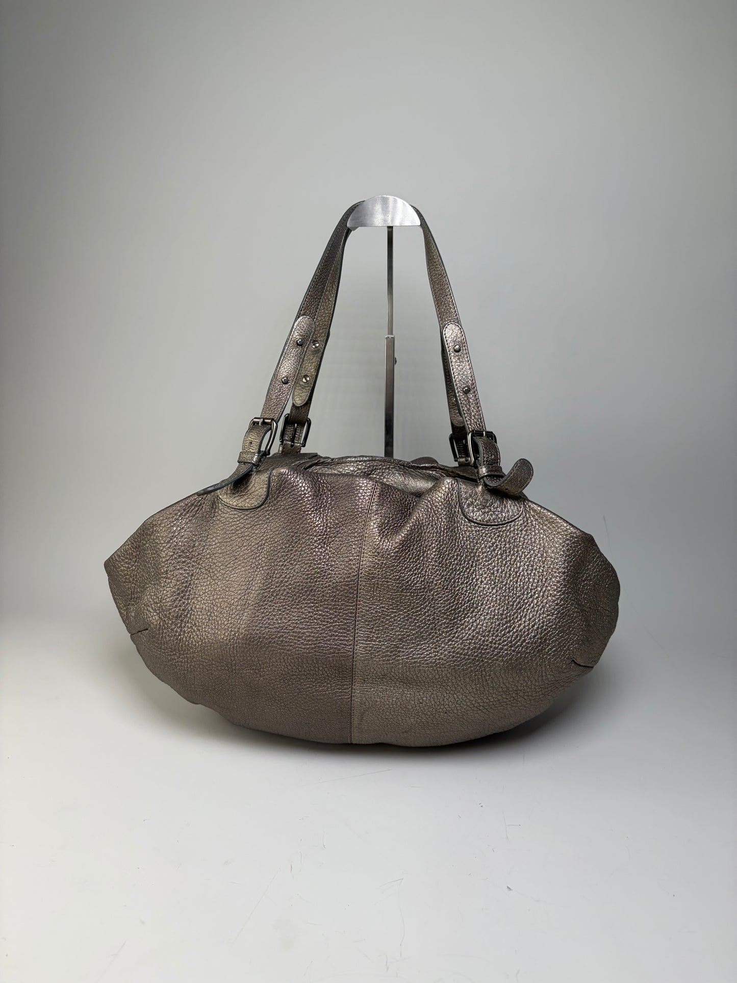 Vintage Marni Textured Leather Shoulder Bag Metallic Taupe