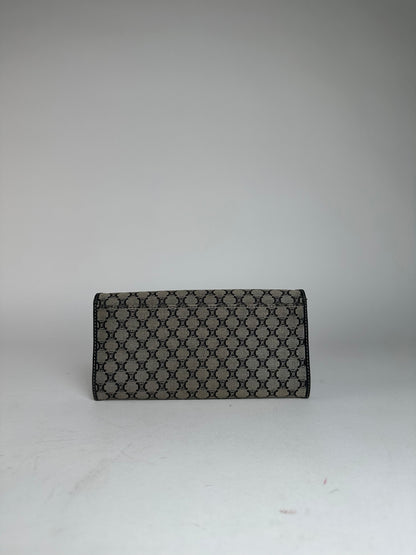 Vintage Celine Paris Triomphe Monogram Long Wallet Grey Black