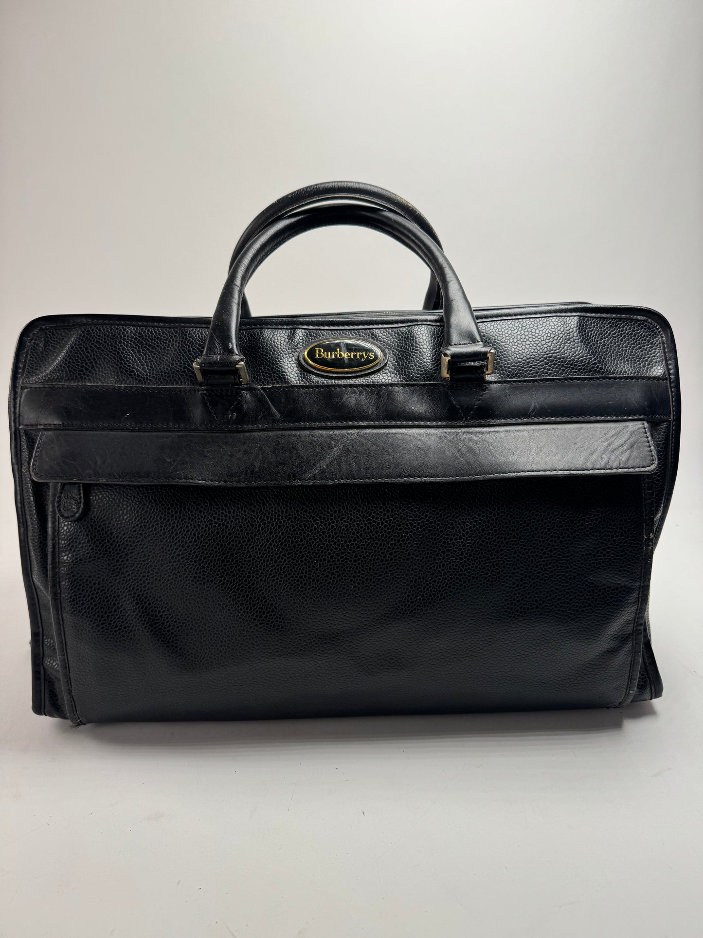 Vintage Burberry Leather Duffel Bag Black