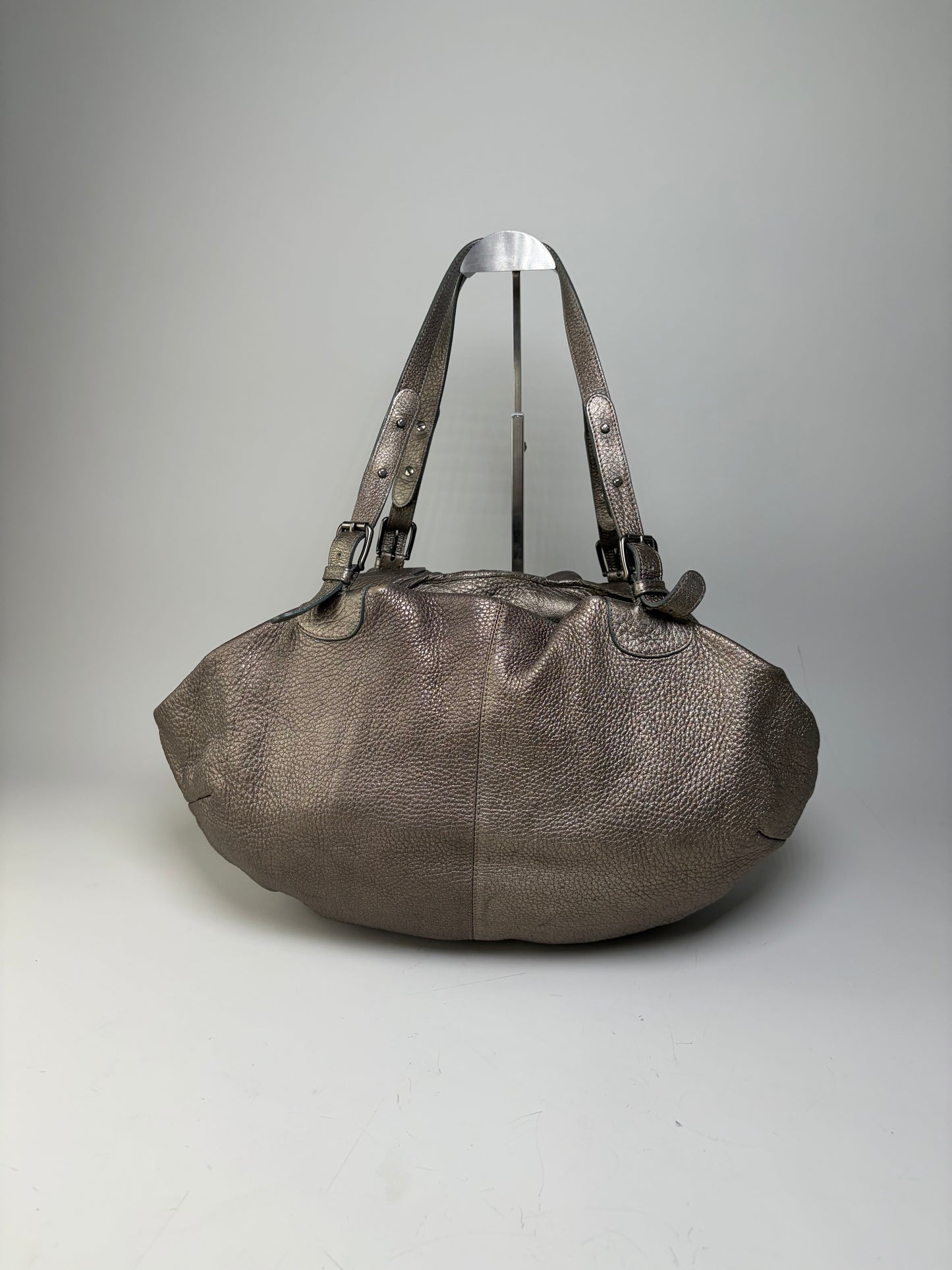 Vintage Marni Textured Leather Shoulder Bag Metallic Taupe
