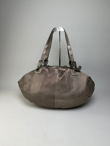 Vintage Marni Textured Leather Shoulder Bag Metallic Taupe