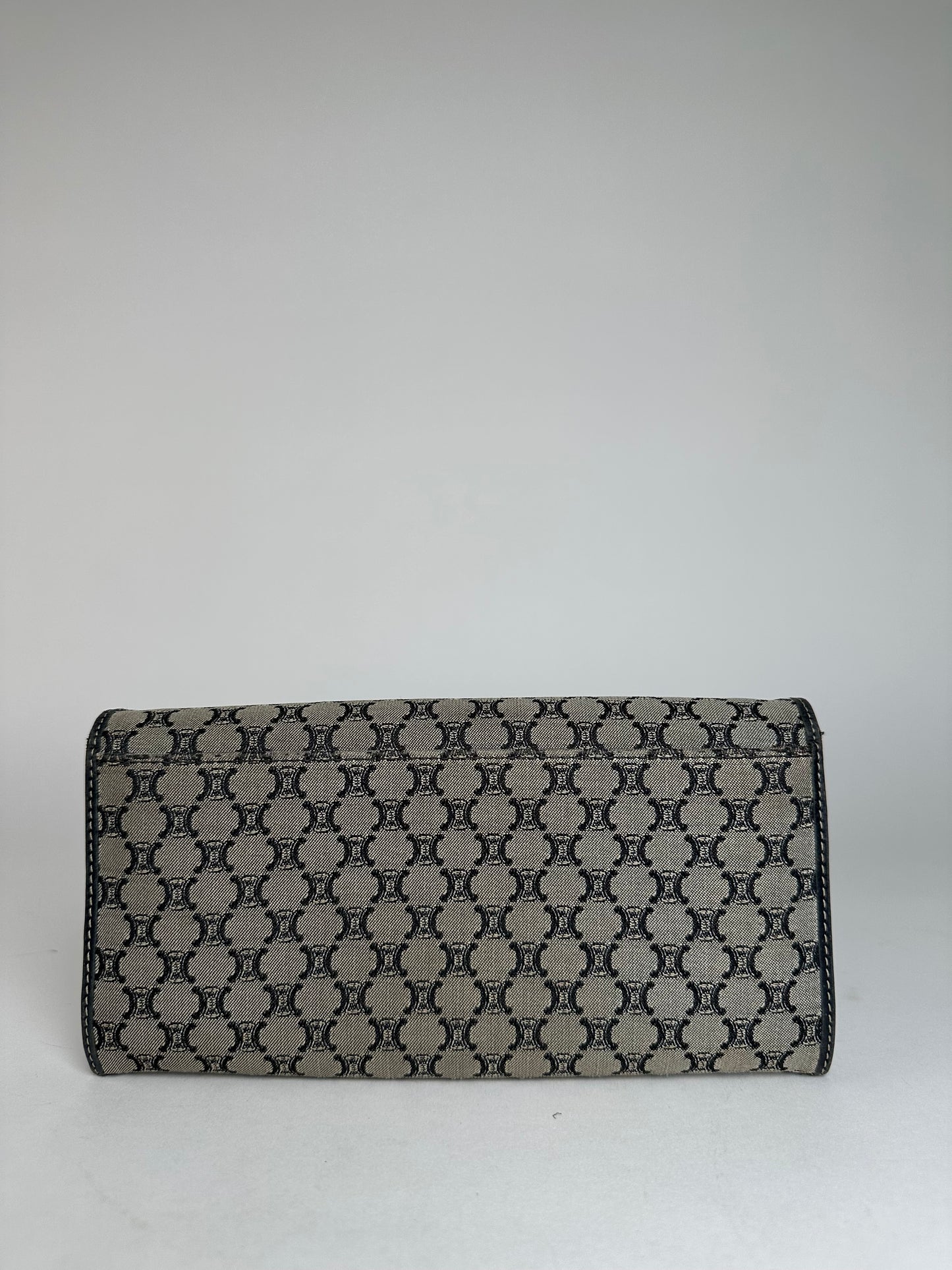 Vintage Celine Paris Triomphe Monogram Long Wallet Grey Black