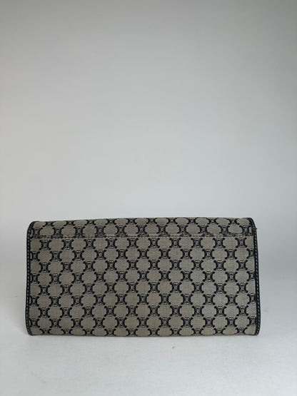 Vintage Celine Paris Triomphe Monogram Long Wallet Grey Black
