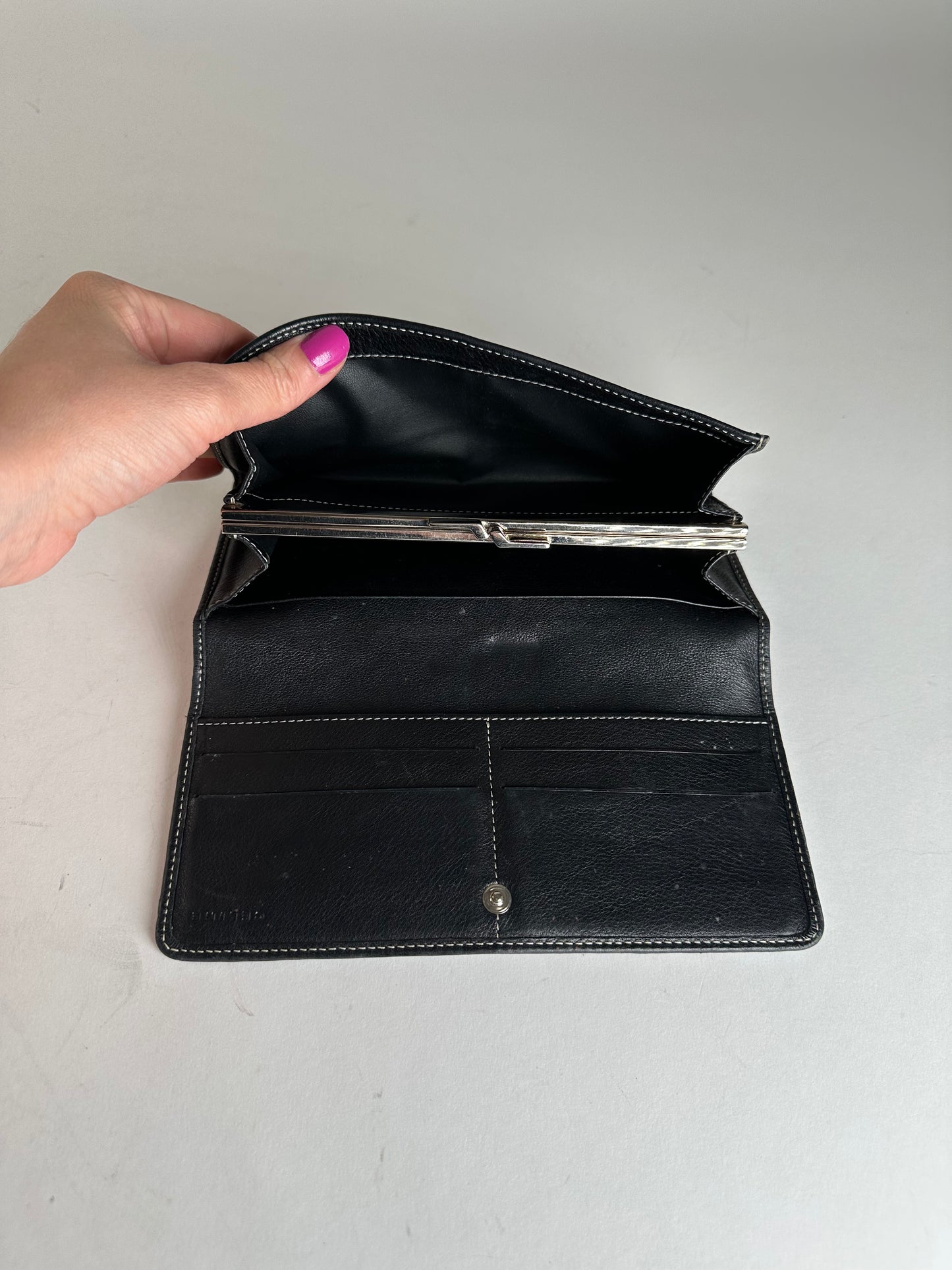 Vintage Celine Paris Triomphe Monogram Long Wallet Grey Black