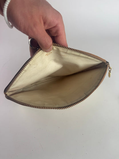 Vintage Celine Paris Monogram Leather Clutch White brown