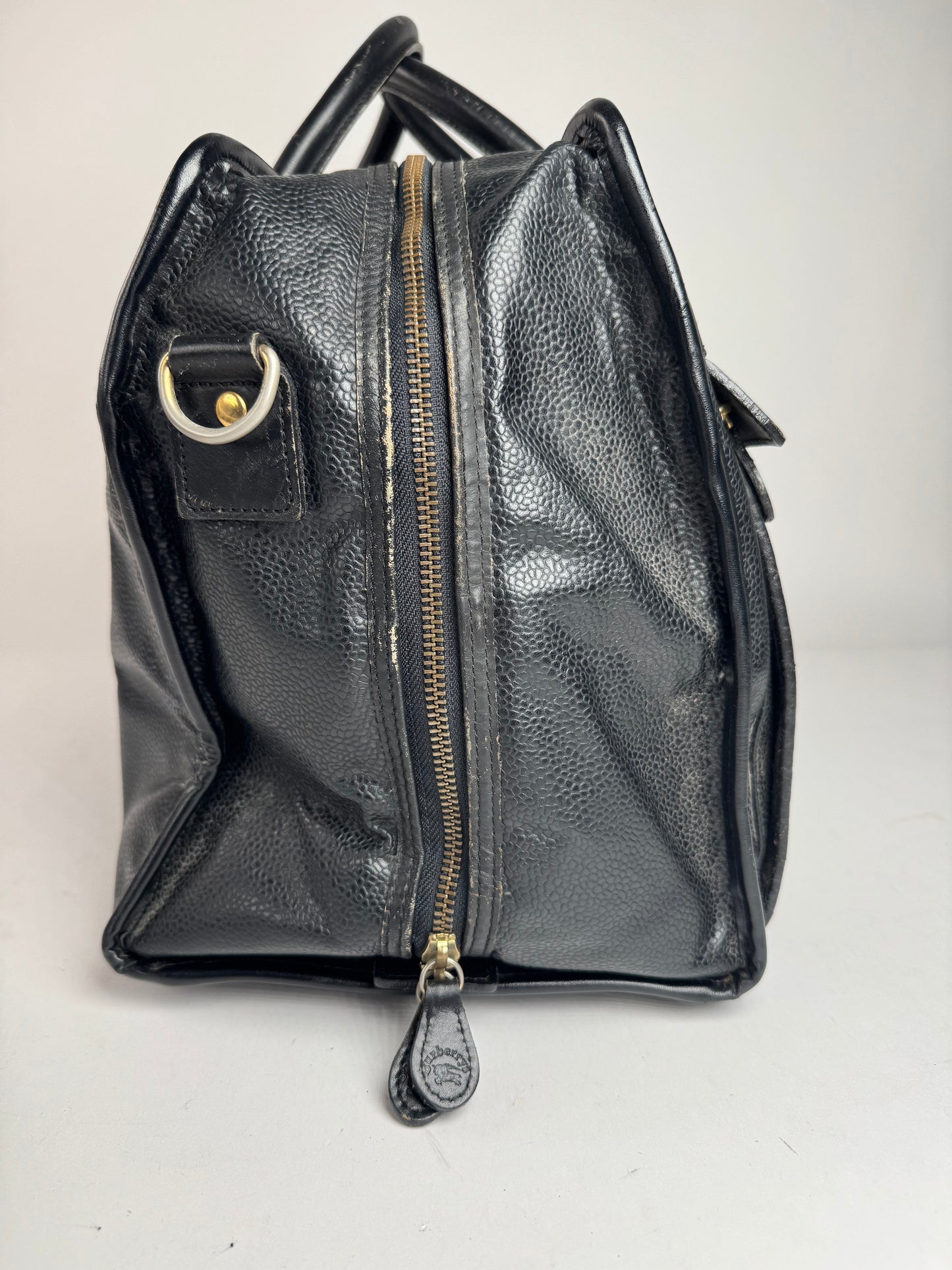 Vintage Burberry Leather Duffel Bag Black