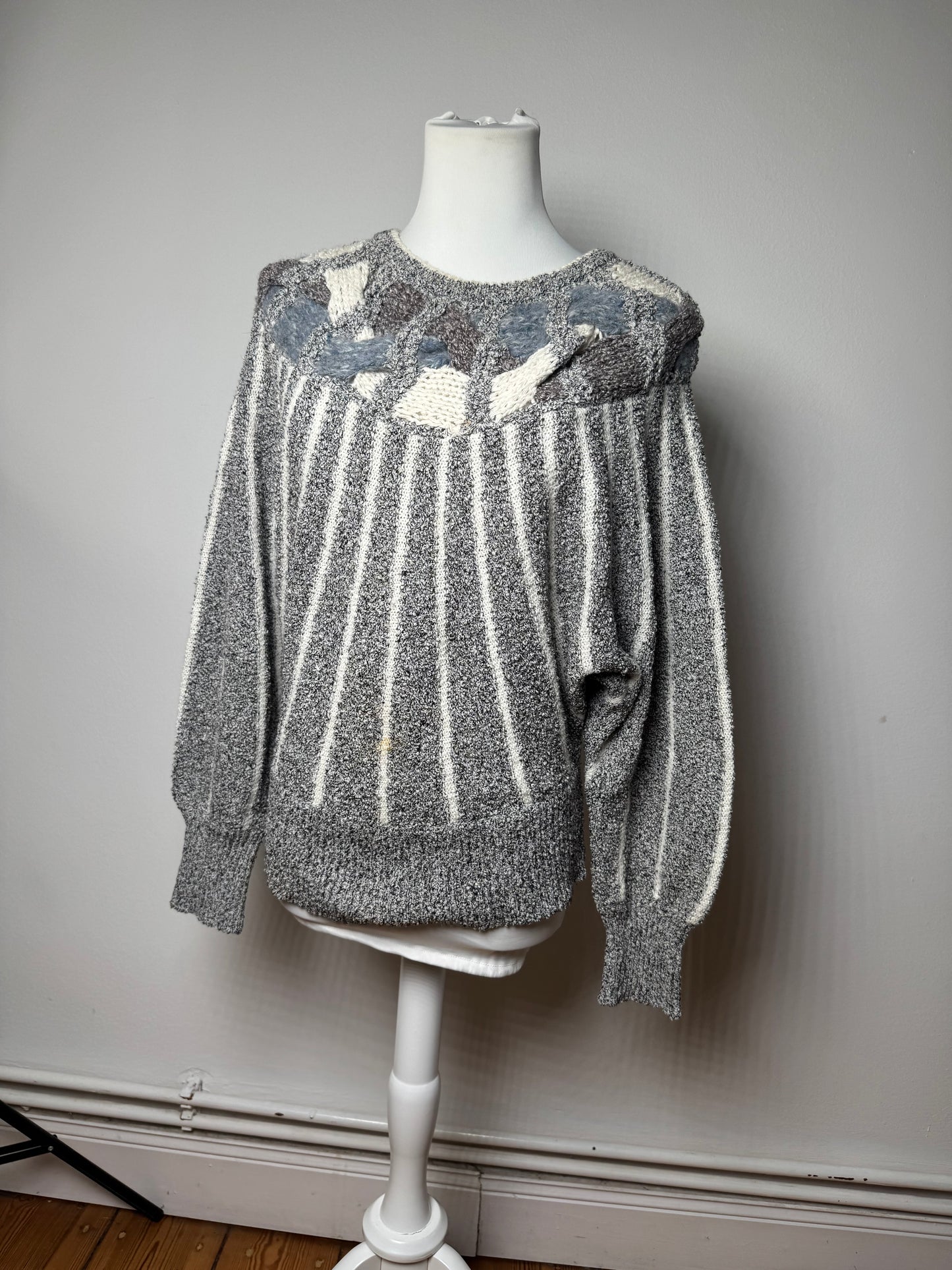 Vintage Mariea Kim Crewneck Sweater Grey/White/Black M