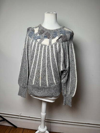 Vintage Mariea Kim Crewneck Sweater Grey/White/Black M