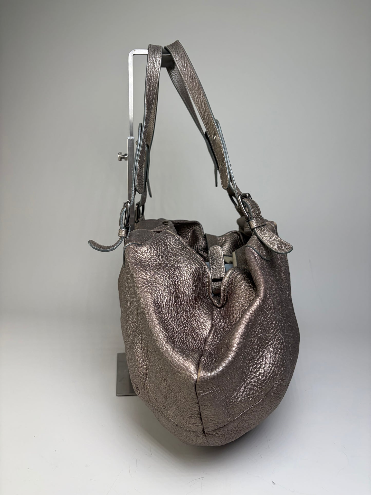 Vintage Marni Textured Leather Shoulder Bag Metallic Taupe