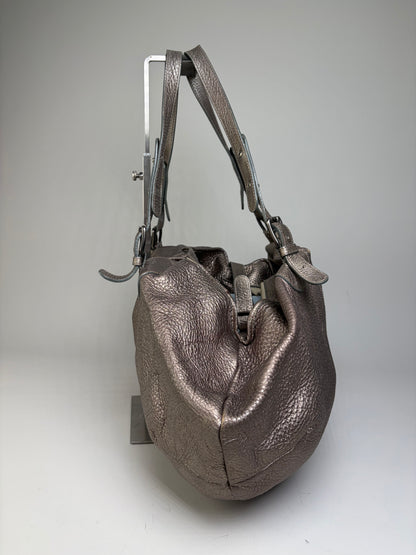 Vintage Marni Textured Leather Shoulder Bag Metallic Taupe